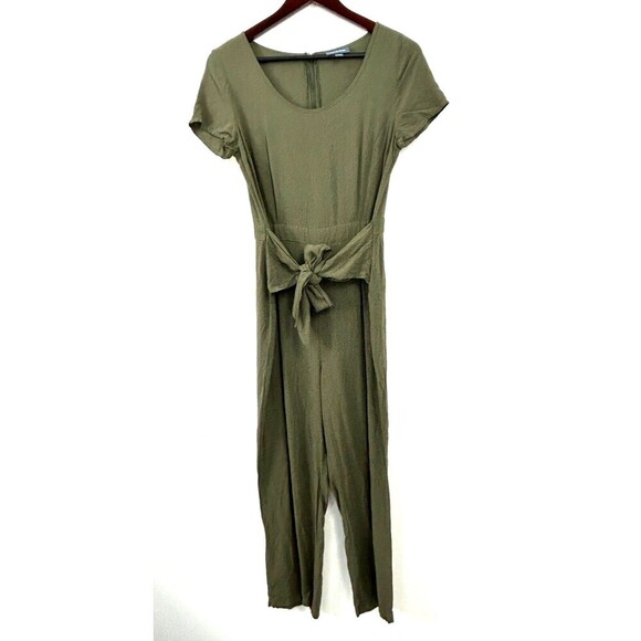 ModCloth Bay Area Believer Cropped Tie Front Jumpsuit Womens Size Medium Green E - Picture 3 of 13